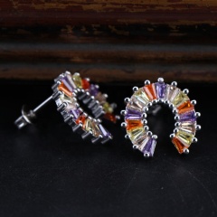 Women Fashion Jewelry Multi Color Stud Earings Horseshoe Cross Earring Studs Simple Fashion Colorful Zircon Earrings