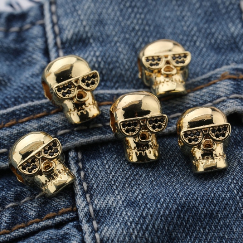 KC Gold Plated Copper Wearing Glasses Skull Beads Pendant for Jewelry Making