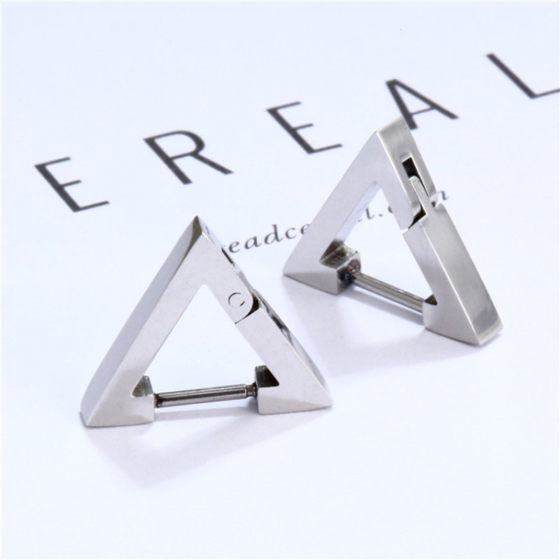 Popular Hip Hop stainless steel black gold geometric triangle clip-on earrings