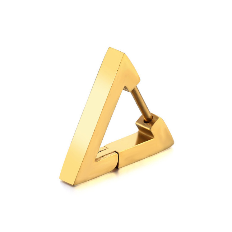 Popular Hip Hop stainless steel black gold geometric triangle clip-on earrings
