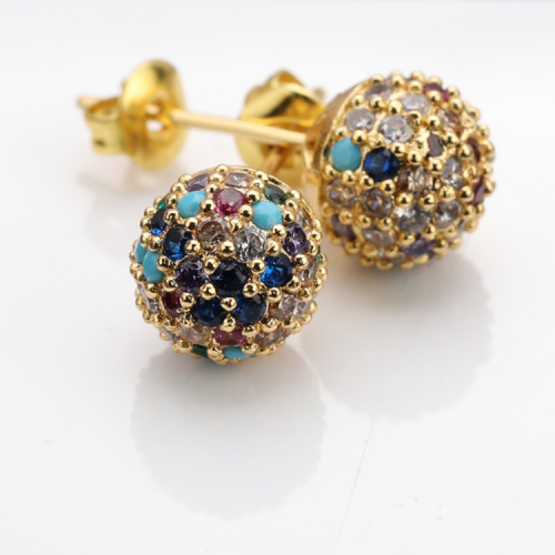 New Handmade Jewelry Micro Insert Zirconia Gold Plating Brass Ball Stud Earring for Women and Girls