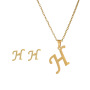 Wholesale Women Fashion Accessories Korean Gold Plated Stainless Steel Jewelry Letter Pendant Necklace Letter Stud Earrings Set
