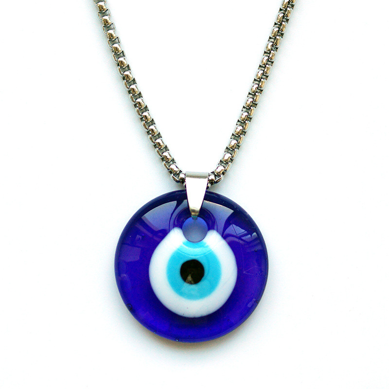 Turkish blue evil eyes jewelry stainless steel chain necklace minimalist style devil's eye pendant