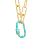 Fashion Oval Carabiner Necklace Large Elongated Gold Cable Chain Necklace Colorful Enamel Oval Screw Clasp Necklace