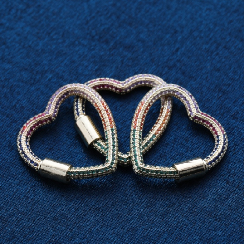 Wholesale Women Fashion KC Gold Plated Multi Colour Zircon Brass Heart Carabiner Jewelry Accessory for Bracelet Necklace Making