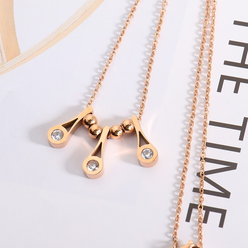 Popular Collarbone Chain Titanium Steel Tassel Beads Necklace Rose Gold Keeping Color Necklace Jewelry