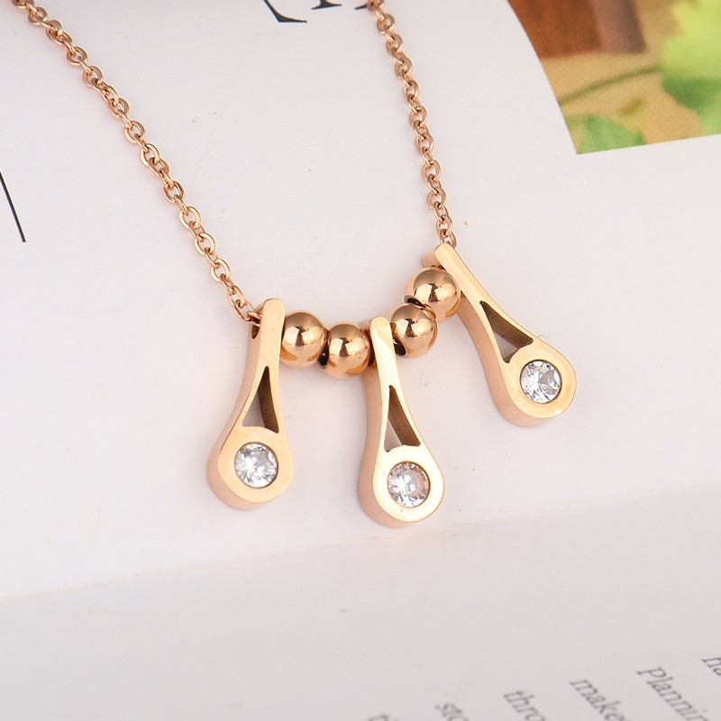 Popular Collarbone Chain Titanium Steel Tassel Beads Necklace Rose Gold Keeping Color Necklace Jewelry