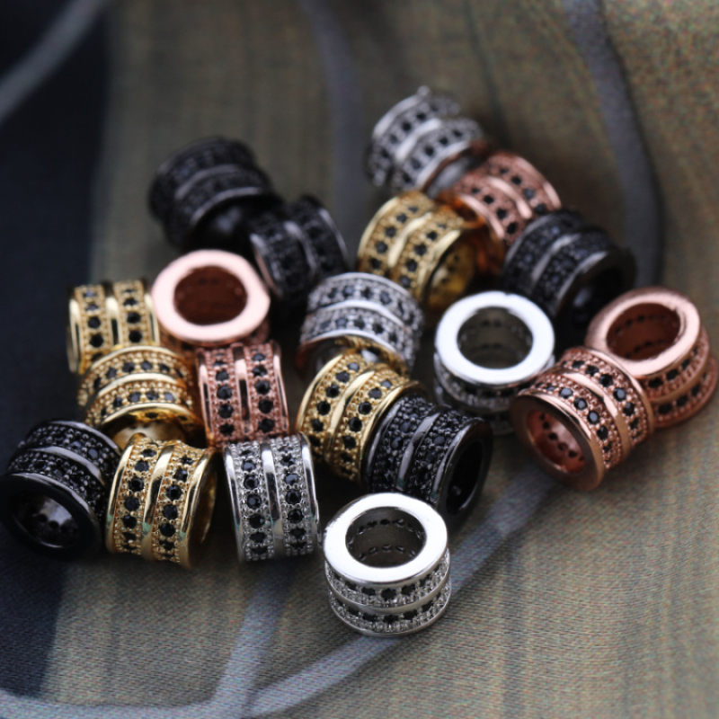 Silver Plated DIY Jewelry CZ Micro Insert Copper Beads Charm with Hole