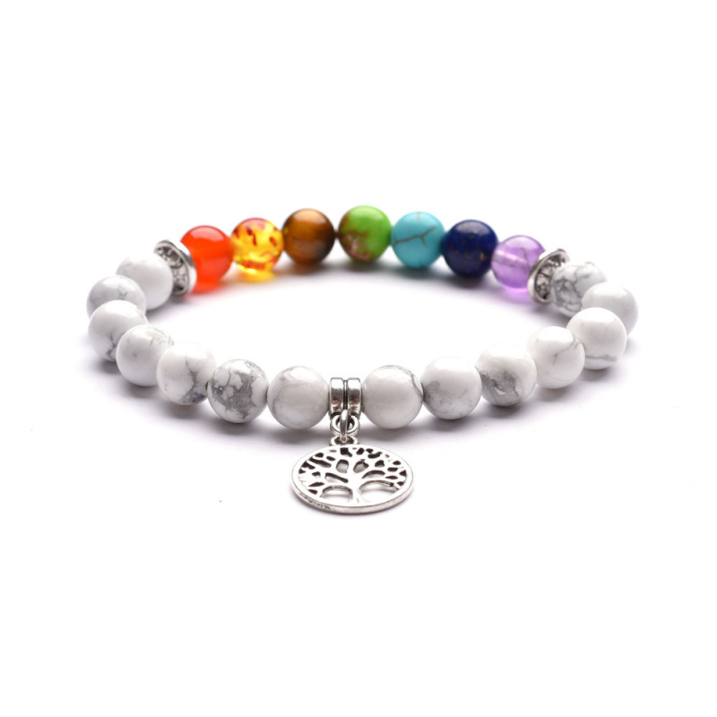 2021 Popular Life Tree Charm Bracelet 7 Colors Natural Stone Beads Jewelry Bracelet Round Pendant Charm Bracelets Bangles Custom