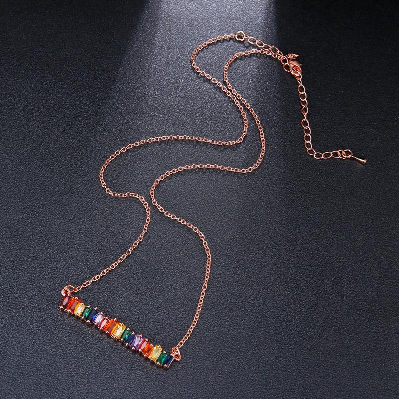 Multi Color Cubic Zirconia Bar Pendant Necklace Ladys Jewelry Rainbow Necklace