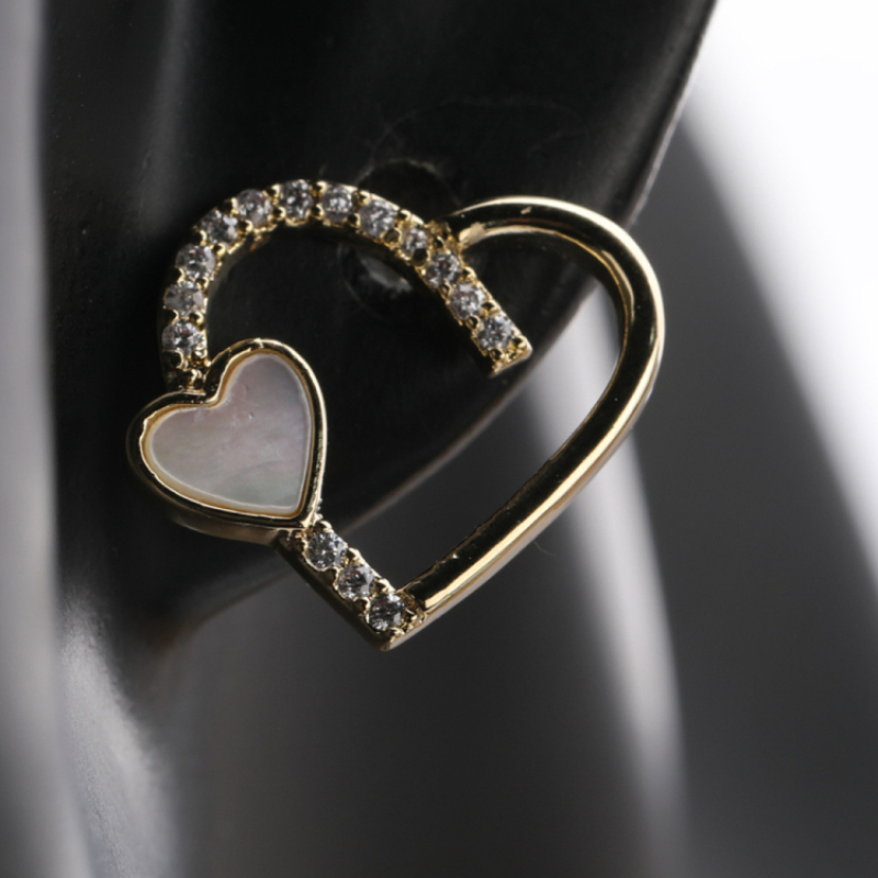 Best Womens Gift Gold Plated Crystal Zircon Micro Pave Brass Heart Stud Earring