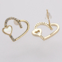 Best Womens Gift Gold Plated Crystal Zircon Micro Pave Brass Heart Stud Earring