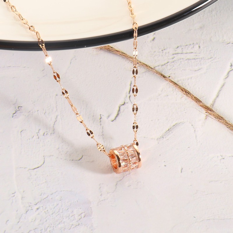 New Design Rose Gold Micro Insert Square Zirconia Transfer Beads Necklace Simple Gift Pendants Necklace