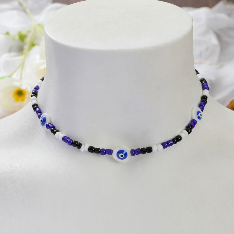 Fashion devil eyes pendant collarbone chain necklace lucky eye chain jewelry rice beads evil eyes necklace for women