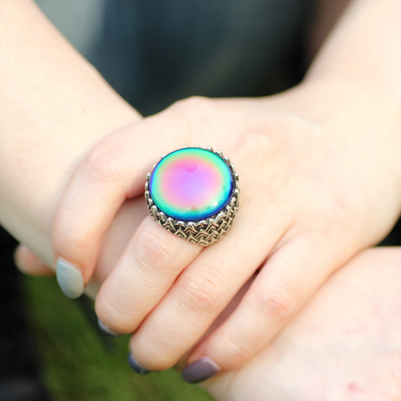 Fancy Womens Exaggerated Retro Silver Plated Mood Stone Ring MJRS046