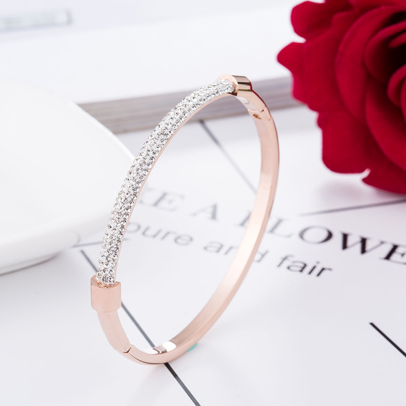 Luxury Design Rose Gold Plating Full Zircon Micro Pave Women Bangles Bracelets