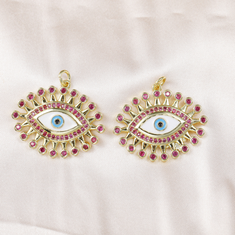 Micro Insert Zirconia Jewelry Gold Plated Pendants Enamel Devil's Eye Charms for Jewelry Making