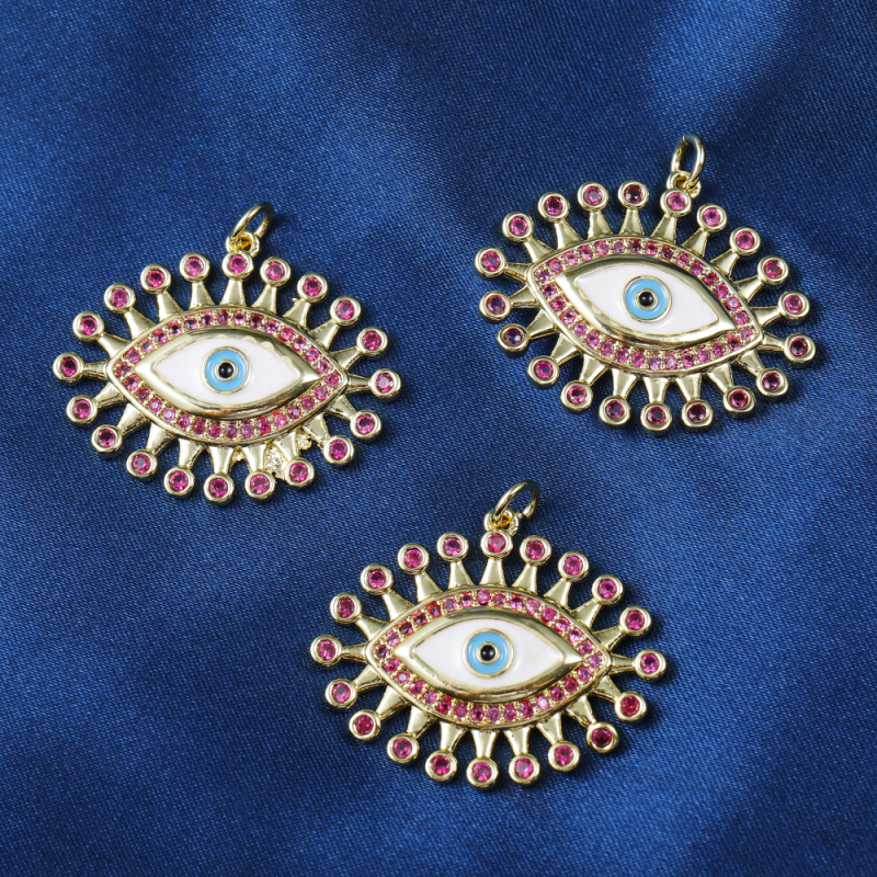 Micro Insert Zirconia Jewelry Gold Plated Pendants Enamel Devil's Eye Charms for Jewelry Making