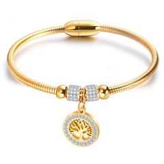Wonderful Life Tree Adjustable Customize 316L Stainless Steel Bangle Charm Bracelet Women Good Luck Jewelry Gold Bracelets