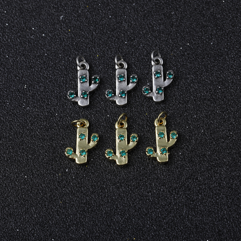 Micro Insert Zirconia Designer Necklace Gold Brass Cactus Jewelry Pendants Charms for Jewelry Making