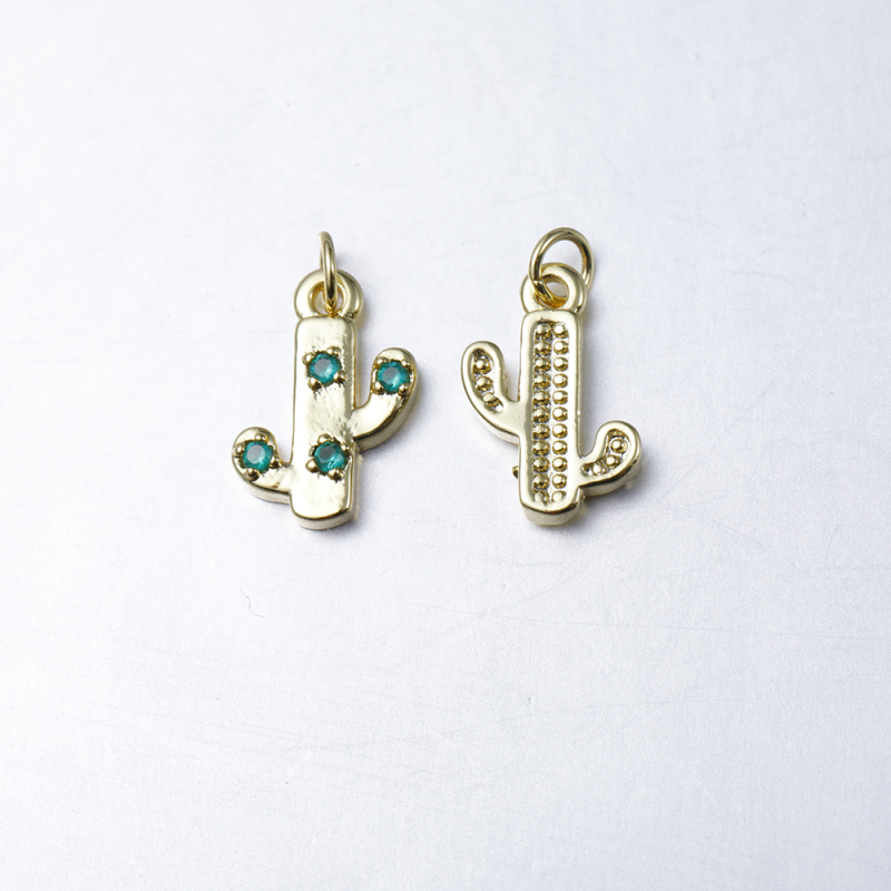 Micro Insert Zirconia Designer Necklace Gold Brass Cactus Jewelry Pendants Charms for Jewelry Making