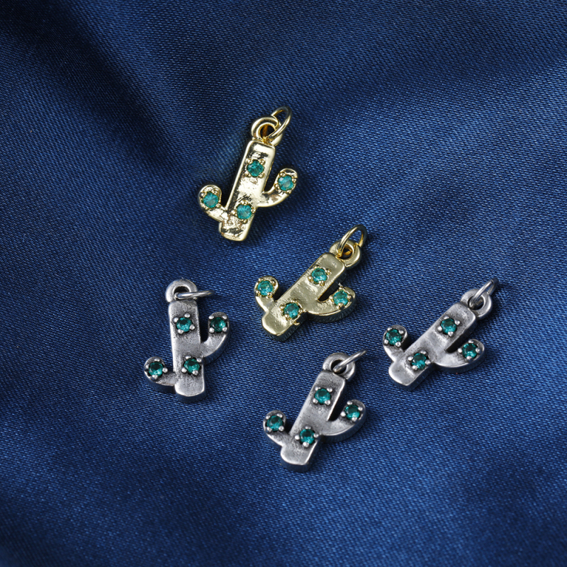 Micro Insert Zirconia Designer Necklace Gold Brass Cactus Jewelry Pendants Charms for Jewelry Making