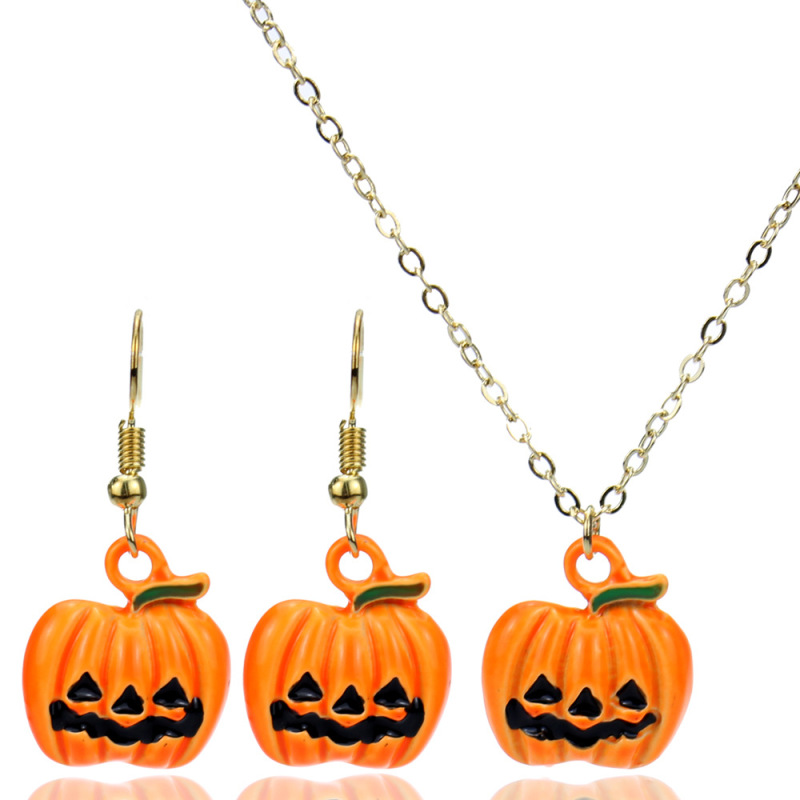 Delicate Halloween gift accessories jewelry enamel skeleton pumpkin earrings necklace jewelry set for women