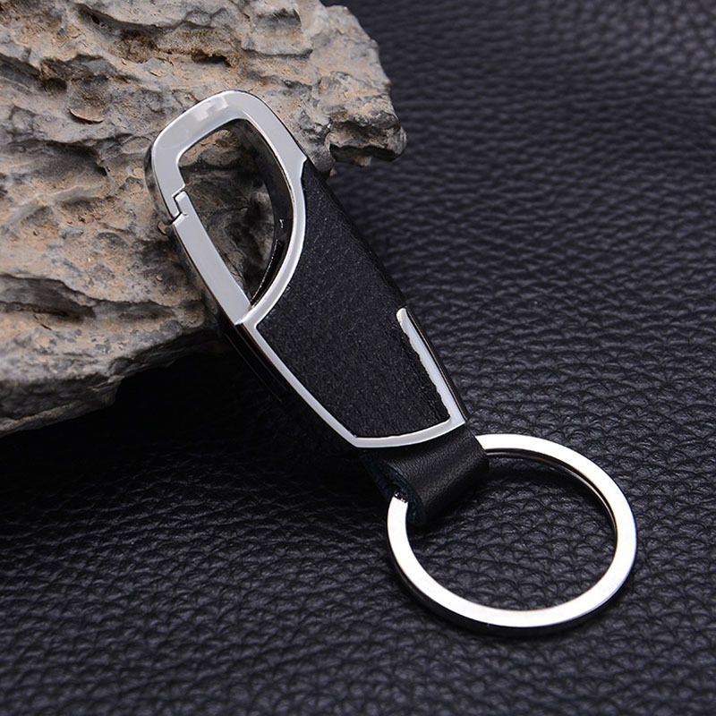 Wholesale High Quality Handmade Business Mens Metal Key Chain Black Leather Keychain