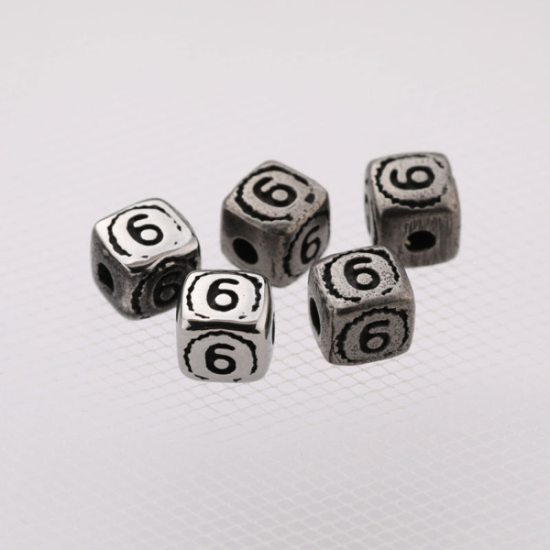 Wholesale Antique Silver Gun Metal Plated Square Number Beads Jewelry Accessories