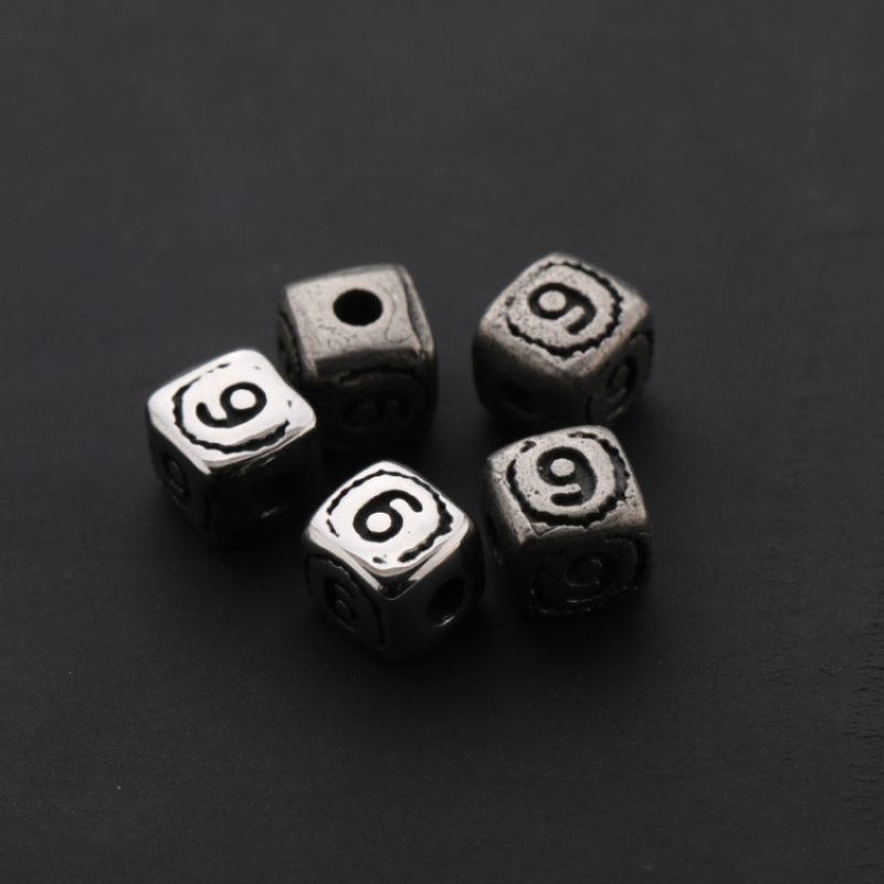 Wholesale Antique Silver Gun Metal Plated Square Number Beads Jewelry Accessories