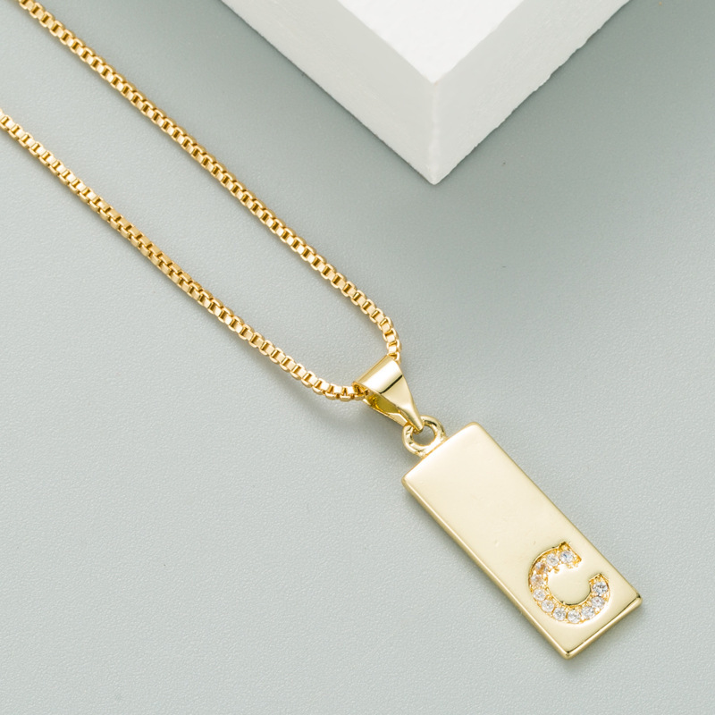 Fashion 18k gold plating micro inlaid zircon brass pendant clavicle chain letter necklace
