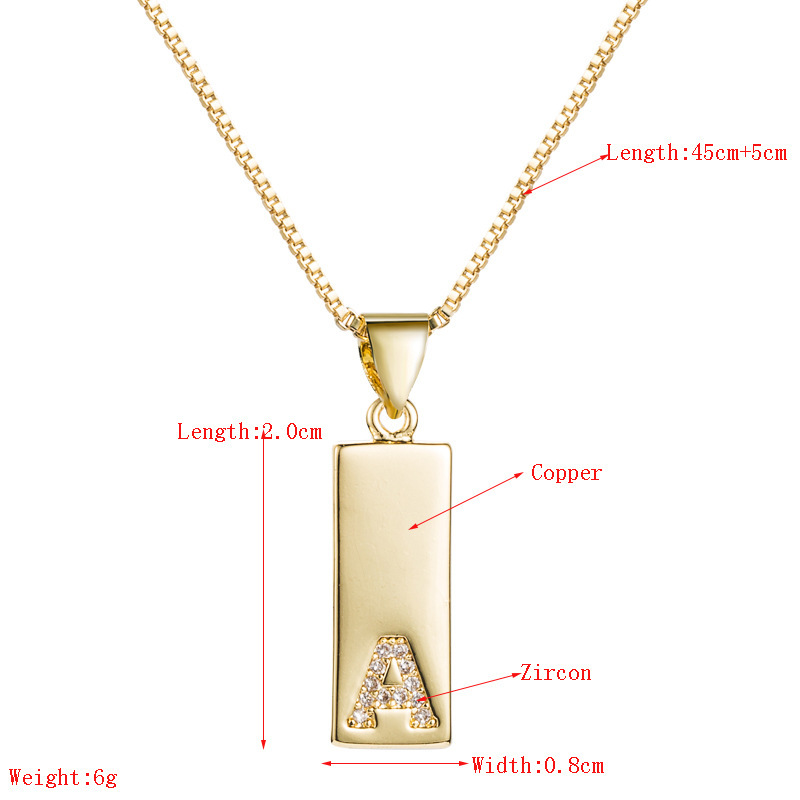 Fashion 18k gold plating micro inlaid zircon brass pendant clavicle chain letter necklace