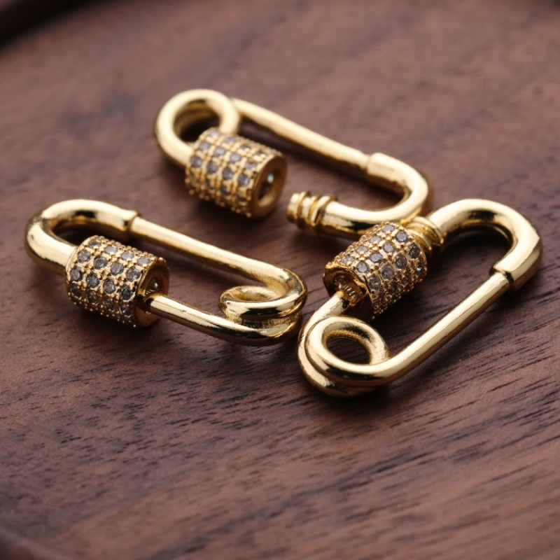 Clear CZ Micro Pave Safety pin Shaped Clasp Carabiner Pendant For Necklace Jewelry Findings 25*12MM