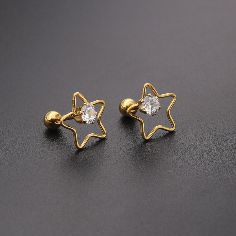 New Trendy Stainless Steel Crystal Five-Star Stud Earrings Women Modern Jewelry Accessories Earrings 2021