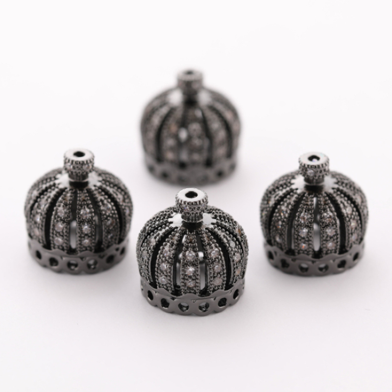 Handmade Fine Gold and Silver Plated Micro Insert Brass Crown Charm Beads