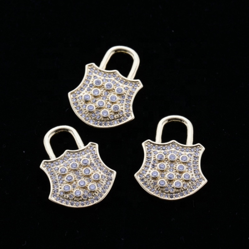 Custom Wholesale Fashion Korean Gold Plated Copper Lock Shaped White Zircon DIY Accessory for Jewelry Bracelet Necklace Making