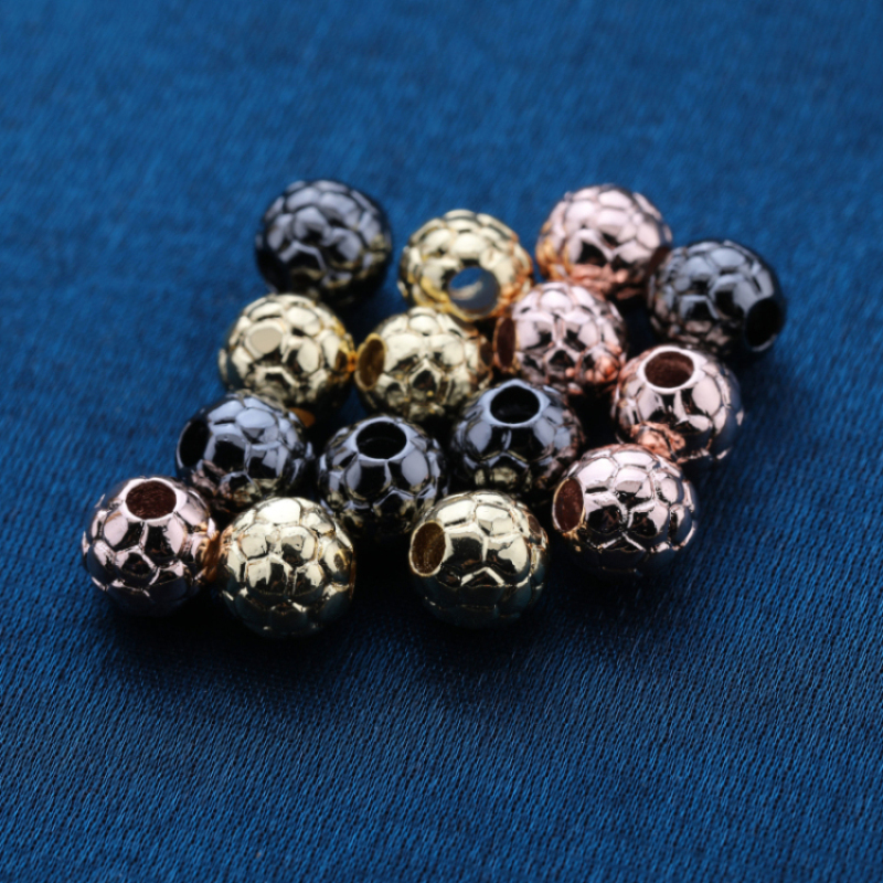 8mm Gold Plated Hollowed Beads Handmade Textured Bracelet Beads with Hole