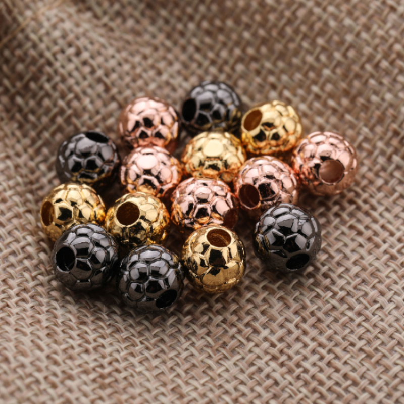 8mm Gold Plated Hollowed Beads Handmade Textured Bracelet Beads with Hole