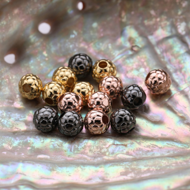 8mm Gold Plated Hollowed Beads Handmade Textured Bracelet Beads with Hole