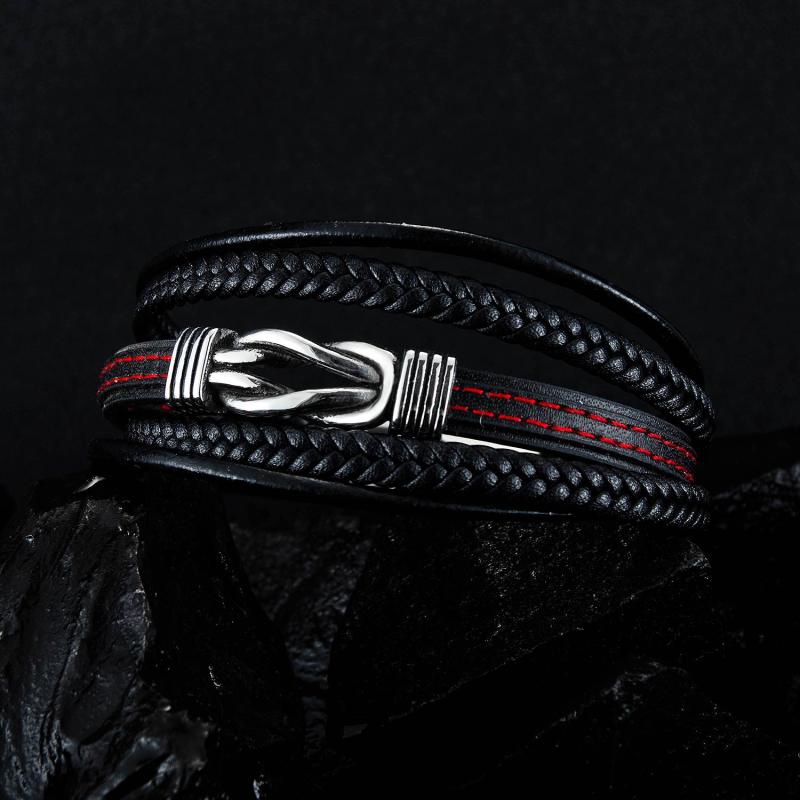Custom Engraved Romantic PU Leather Bangles Men Wristband Bracelet Stainless Steel Black Jewelry Factory Bangle Bracelet