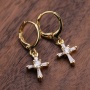 High Quality New Design Gold Plated Zircon White Earring CZ Micro Pave Cross Crucifix Charm Pendant Hoop Drop Earrings Women