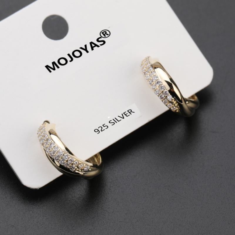 Hot Sale Micro Inlaid 925 Zircon Stud Earrings Cubic Half Circle Stud Earring Gold Zirconia Plated Brass High Quality Simple 18K