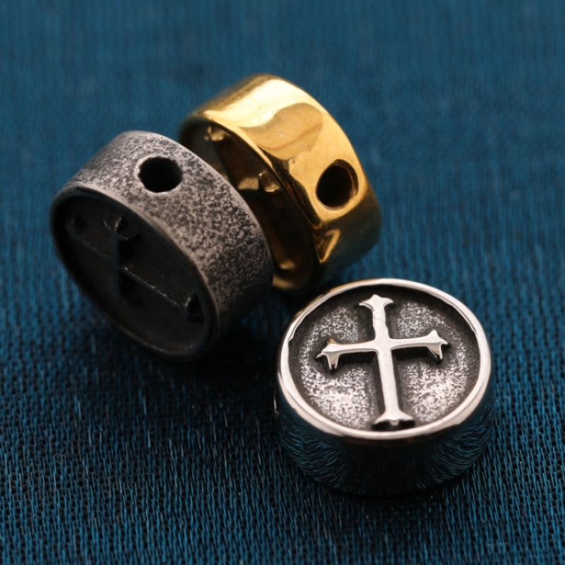 Cool Antique Silver Plated Stainless Steel Cross Beads Charm with Hole