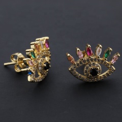 New Handmade Exaggerated 18K Gold Ethnic Hollow Rhinestone Zircon Eye Stud Earrings Jewelry for Women