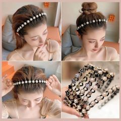 Wholesale Korea designs latest floral bow headbands making accessories wide black knot pearl hairbands for women winter outfit
