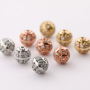 Gold Plated Micro Pave Flower Engraved Metal Beads for Women Jewelry Making