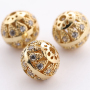 Gold Plated Micro Pave Flower Engraved Metal Beads for Women Jewelry Making