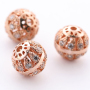 Gold Plated Micro Pave Flower Engraved Metal Beads for Women Jewelry Making