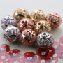 Gold Plated Micro Pave Flower Engraved Metal Beads for Women Jewelry Making