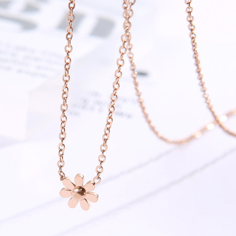 Simple Sunflower Pendant Necklace Jewelry Stainless Steel Rose Gold Plated Daisy Necklace For Women